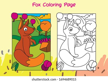 fox coloring page for kids with sample full color