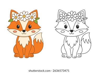 Fox coloring sheet for kids. Simple and cute cartoon-style fox drawing with clean outlines, ideal for kids’ worksheets, coloring books, or early education templates.