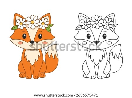 Fox coloring sheet for kids. Simple and cute cartoon-style fox drawing with clean outlines, ideal for kids’ worksheets, coloring books, or early education templates.