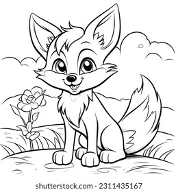 Fox, colouring book for kids, vector illustration