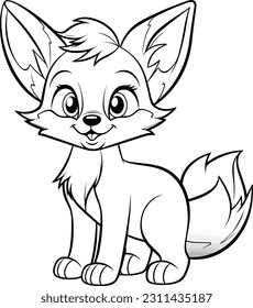 Fox, colouring book for kids, vector illustration