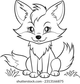 Fox, colouring book for kids, vector illustration