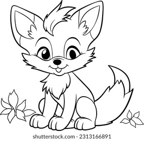 Fox, colouring book for kids, vector illustration