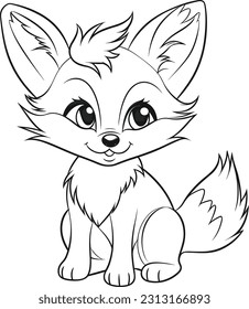 Fox, colouring book for kids, vector illustration