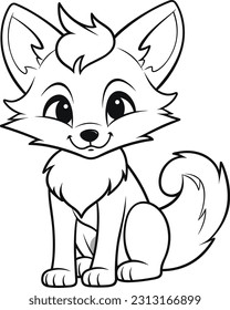 Fox, colouring book for kids, vector illustration
