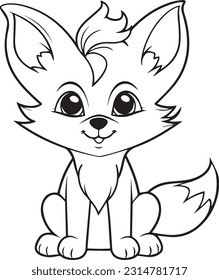 Fox, colouring book for kids, vector illustration	