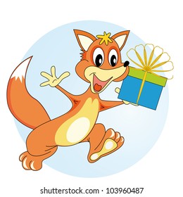 Fox comes with a gift in hand and smiles