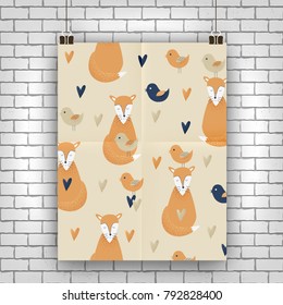 Fox concept, vector design with birds and hearts