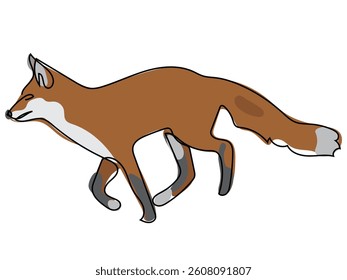 A fox in a continuous line drawing on a white background.