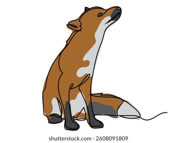 A fox in a continuous line drawing on a white background.