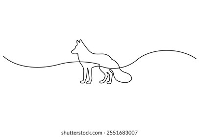 Fox continuous one line drawing vector illustration, One continuous line design silhouette of fox. Hand drawn minimalism style, Vector illustration, continuous line drawing of a fox.