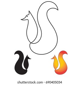 Fox, contour pattern for design, logo, black, orange
