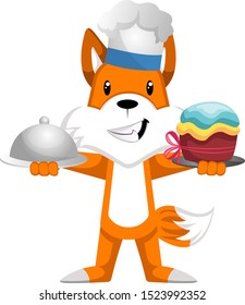 Fox cooking, illustration, vector on white background.
