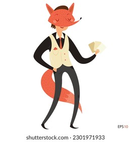 Fox costume actor. Circus cartoon illustration.