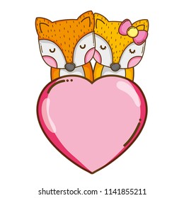 fox couple with heart love sign