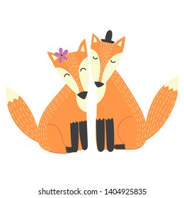 Fox couple isolated element. Vector illustration