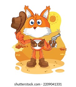the fox cowboy with gun character vector