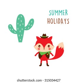 fox cowboy summer holiday vector