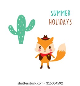 fox cowboy summer holiday vector