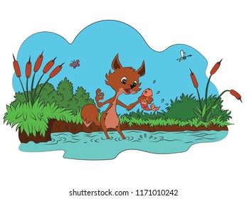 Fox  and crane story illustration vector background  for kids books  page 2