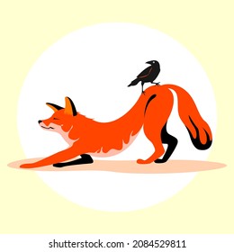 Fox and crow. Graceful animal. Stylization,vector illustration of animals