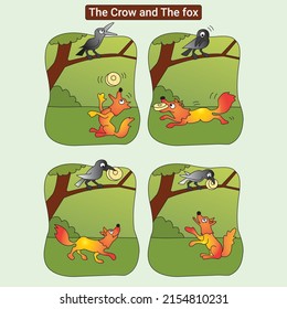 The fox and the crow. Crow and Fox Vector Illustration for Children Books, Magazines, Web Pages, Blogs
