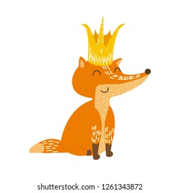 fox in the crown children's print vector simple cute
