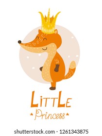 fox in the crown children's print vector simple cute