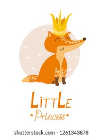 fox in the crown children's print vector simple cute