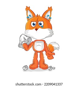 The Fox Cry With A Tissue. Cartoon Mascot Vector