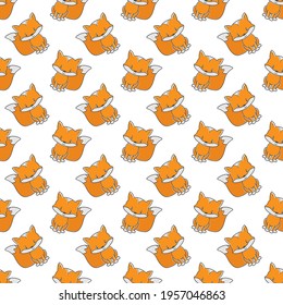 Fox cub, a cartoon character. Seamless pattern for texture, textiles, packaging, and simple backgrounds. Flat style.