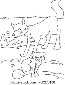 Fox and cub coloring page