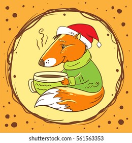 Fox with a cup of cocoa