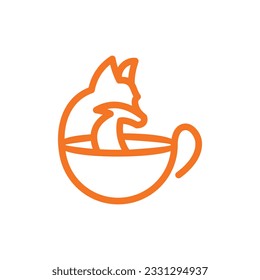 Fox and Cup Coffee logo and abstract design illustration template, simple, clean, elegant, unique and modern logo design