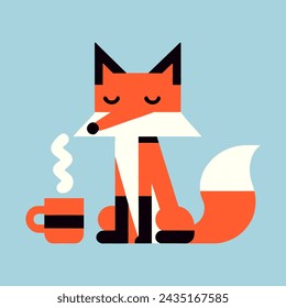 Fuchs mit einer Tasse heißes Getränk geometrische moderne Illustration