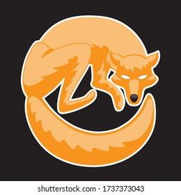 The Fox curled up in a ball stylized against an isolated black background. Vector image eps 10