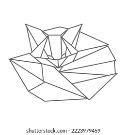 Fox is curled up. Geometric linear wild animal. Abstract minimalistic illustration. Stylish modern clipart for design of branded products. Isolated element for sticker, clothes print, greeting card.