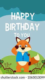 Fox cute animal birthday card