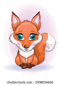Fox is a cute character with beautiful eyes among flowers and hearts