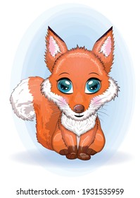 Fox is a cute character with beautiful eyes among flowers and hearts