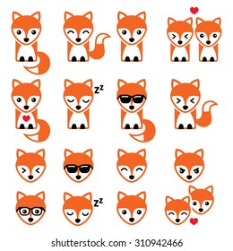Fox cute character icons, wildlife