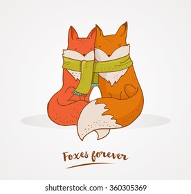 Fox, cute, lovely illustration and greetin card, Valentines day