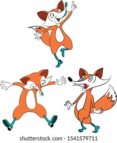
Fox cute , orange, set.Set of isolated funny  in different poses in cartoon style.