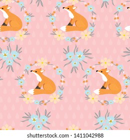 fox  cute seamless pattern vector art kids on pink