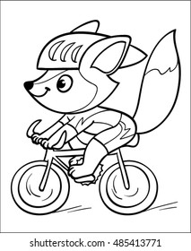 Fox cyclists. Cartoon Vector Illustration.Coloring. Isolated on white background
