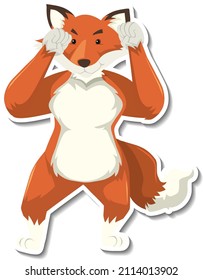 A fox dancing animal cartoon sticker illustration