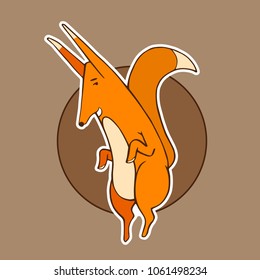 The fox dancing. Vector cartoon illustration. Design for t-shirts, stickers, children's, kid's things.