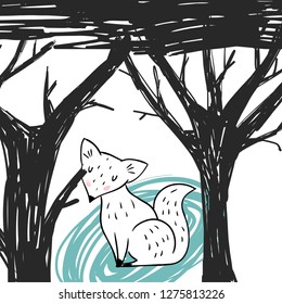 Fox in a dark forest