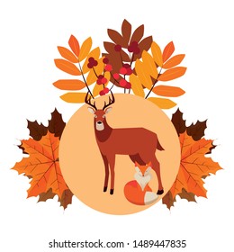 fox and deer mammal happy autumn season design