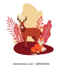 fox and deer mammal happy autumn season design